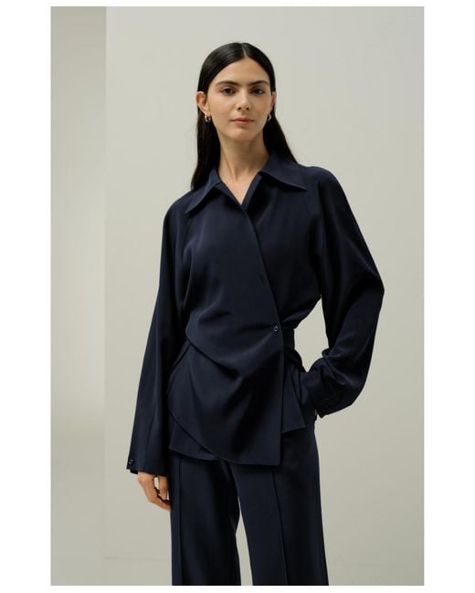 LILYSILK Blue Multipositional Silk Shirt