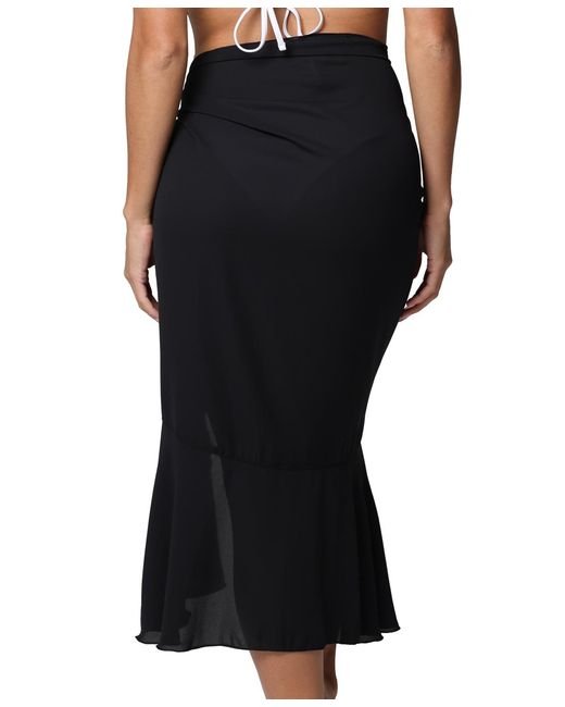 J Valdi Black Solid Ruffled Long Side-tie Sarong Cover-up