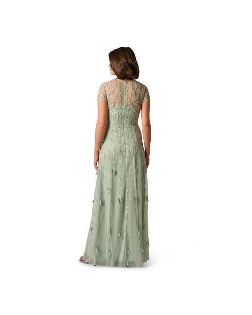 Adrianna Papell Crewneck Beaded 3d Petal Ball Gown in Green | Lyst
