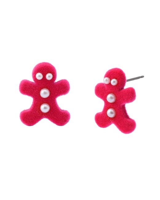 Betsey Johnson Red Faux Cultivated Pearl Santa Baby Gingerbread Stud Earrings