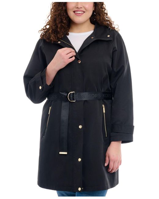 Michael Kors Plus Size Belted Hooded Trench Coat in Blue | Lyst Canada