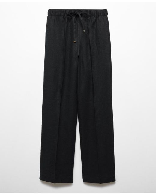 Mango Black Linen-blend Elastic Waist Trousers