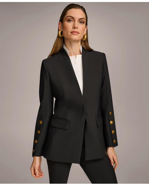 Donna Karan Black Button Sleeve Blazer