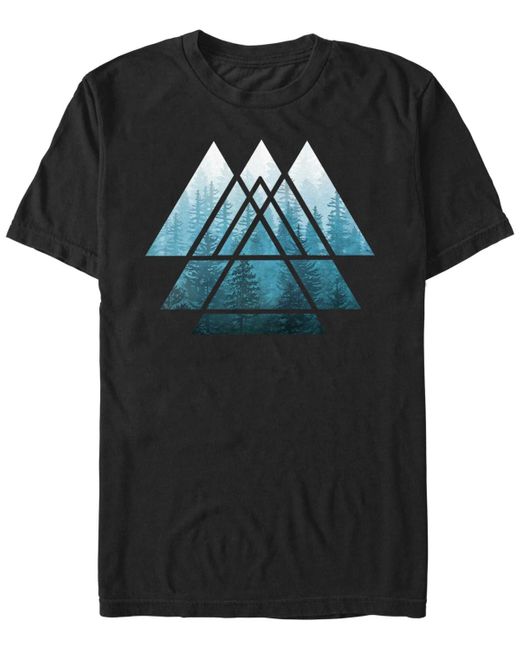 Design By Humans Black Sacred Geometry Triangles Misty Forest Short Sleeve T-shirt for men