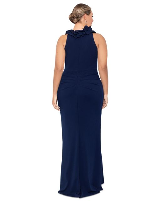 Xscape Blue Plus Size Ruffled Gown