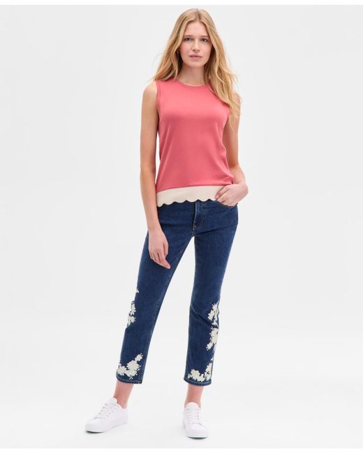 Nautica Red Cotton Scalloped-hem Tank Top
