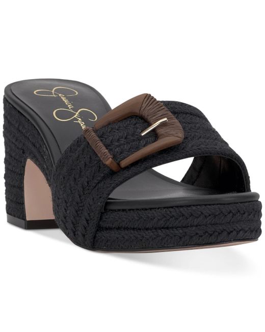 Jessica Simpson Black Peccio Buckled Platform Block-heel Slide Sandals