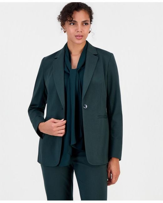 BarIII Blue Compression Notch-collar Single Button Blazer