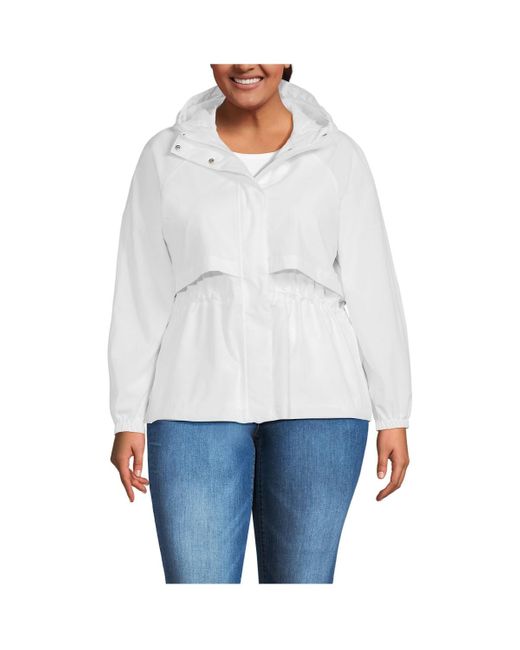 Lands' End White Plus Size Squall Packable Rain Jacket