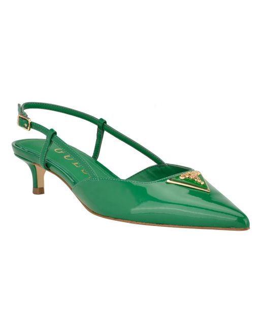 Guess Green Jesson Pointed Slingback Kitten Heel Mules