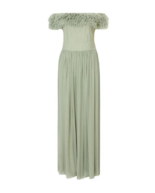 Quiz White Mesh Ruffle Bardot Maxi Dress