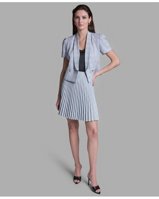 BCBGMAXAZRIA Blue Draped Collar Two Button Plaid Jacket