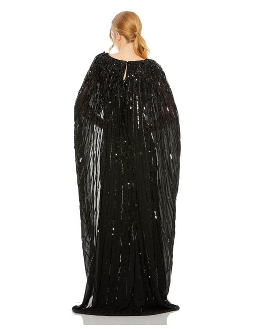 Mac Duggal Black Embellished Column Cape Gown