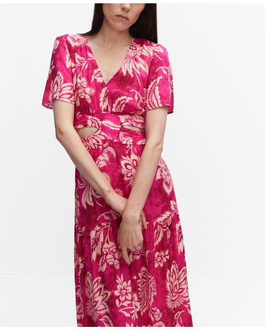 Mango Cutout Detail Floral Dress in Pink Lyst
