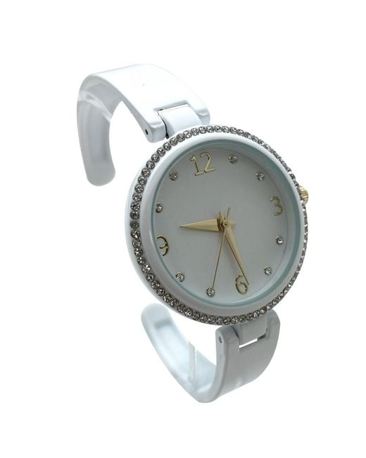Olivia Pratt Gray Round Face Rhinestone Bezel Soft Bangle Watch