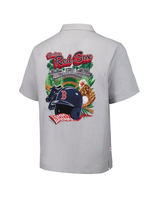 Tommy Bahama Gray Boston Red Sox Hit And Run Silk Camp Button-up Shirt for men