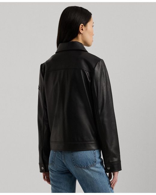Ralph Lauren Black Buttoned Leather Jacket