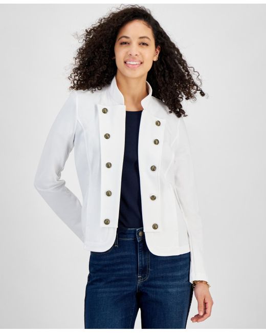 Tommy Hilfiger White Solid Open-front Band Jacket