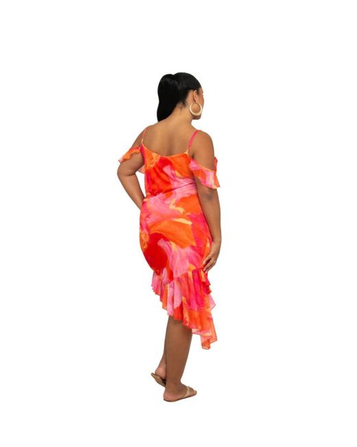 FASHION-SZN CURVE Red Floral Print Mesh Midi Dress