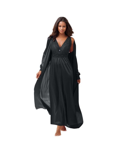 Amoureuse Black Peignoir 2-piece Tricot Gown & Robe