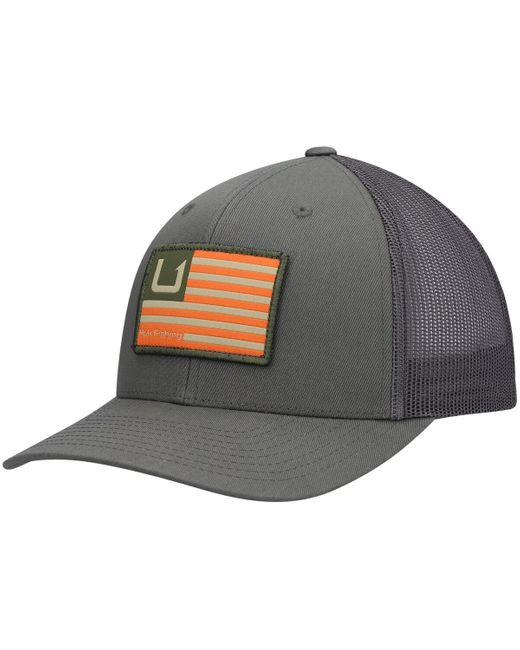 HUK Gray S And Bars Trucker Snapback Hat for men