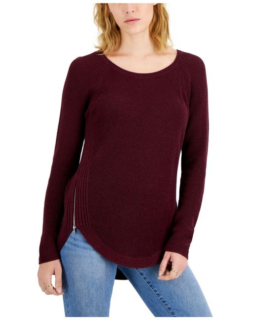 INC International Concepts Purple Waffle-knit Side-zip Tunic Sweater, Created For Macy's