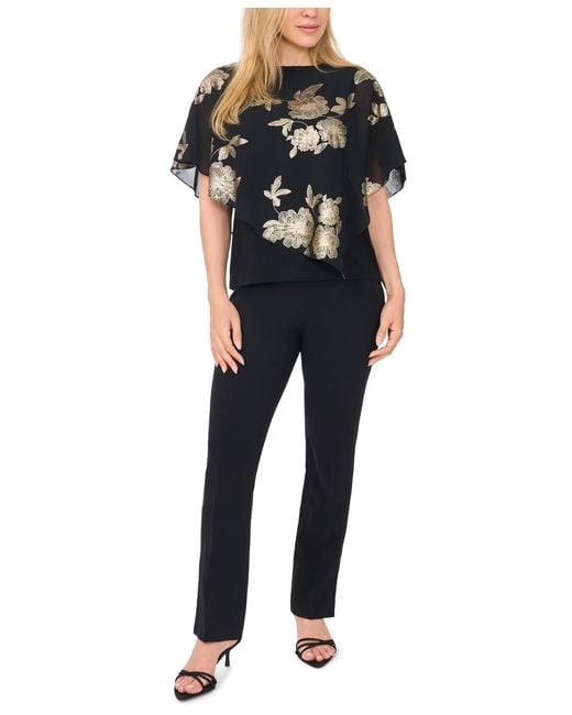 Msk Black Petite Printed Combo Overlay Top