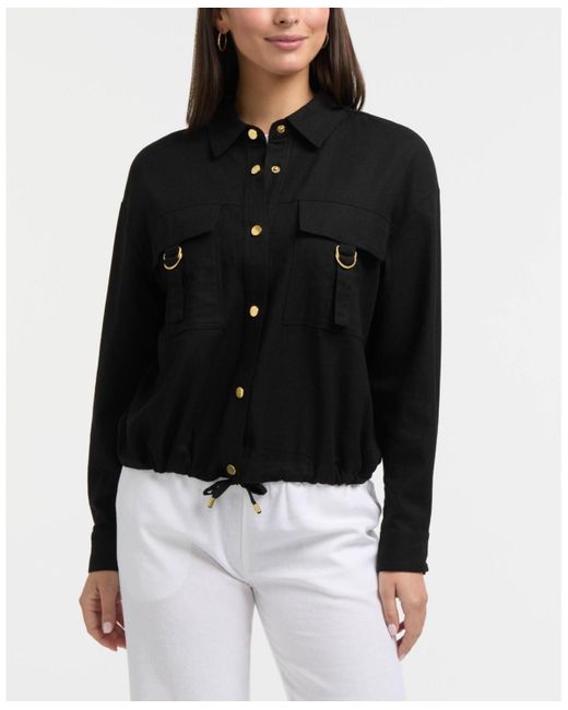 Ellen Tracy Black Linen-blend Safari Jacket