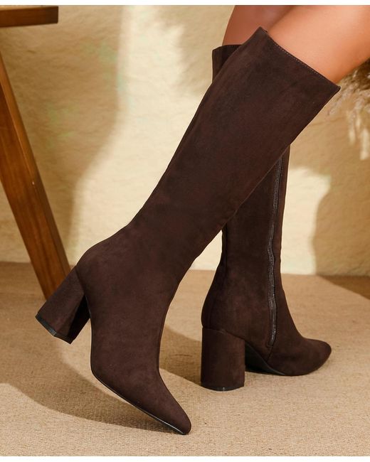 BERNESS Brown Adele Block Heel Knee High Boots