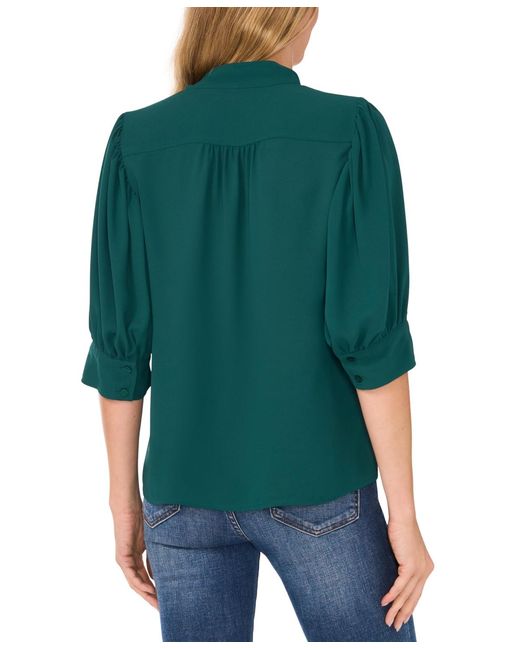 Cece Green 3/4-sleeve Collared Button Down Top