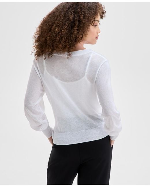 INC International Concepts White Petite V-neck Sweater