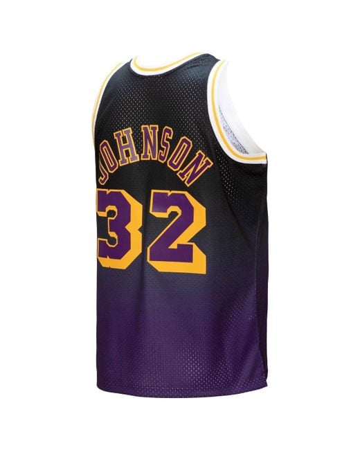 Men's Mitchell & Ness Kareem Abdul-Jabbar Purple Los Angeles Lakers 1996-97 Hardwood Classics NBA 75th Anniversary Diamond Swingman Jersey Size