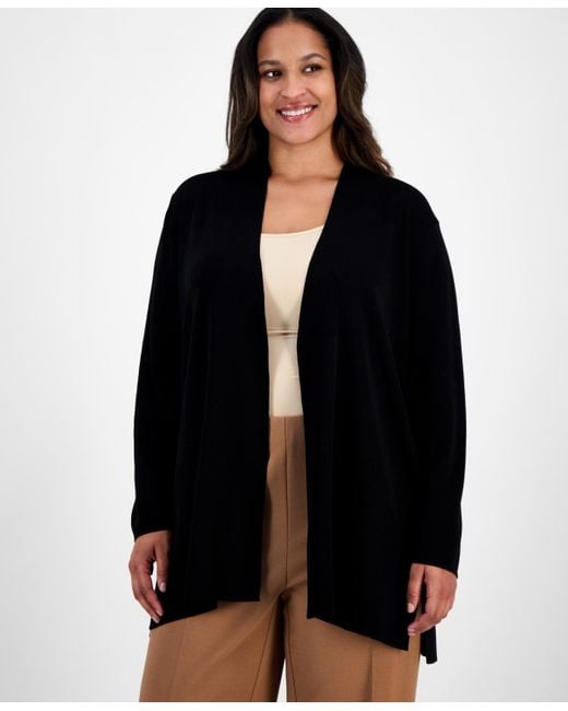 Anne Klein Black Plus Size Napa Kissing-front Cardigan Sweater