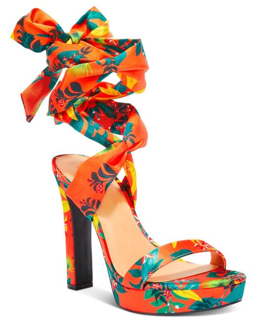 INC International Concepts Red Noyar Ankle-tie Platform Sandals, Created For Macy's