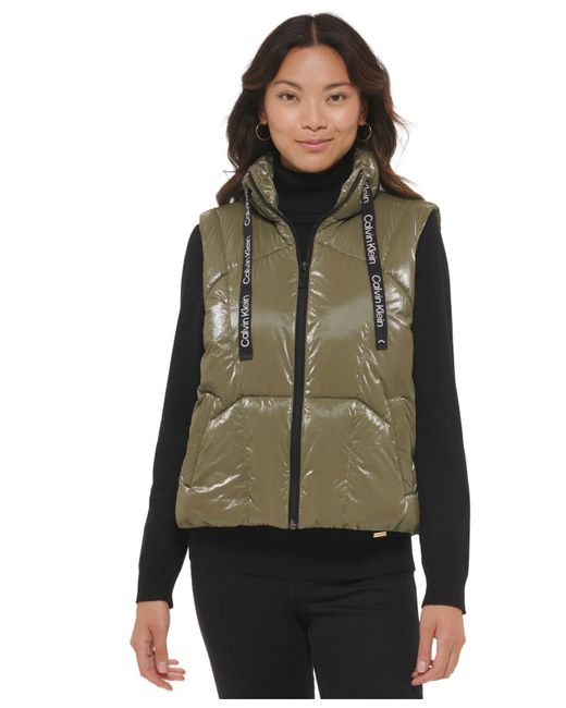 Calvin Klein Synthetic High Shine Puffer Vest in Green Lyst