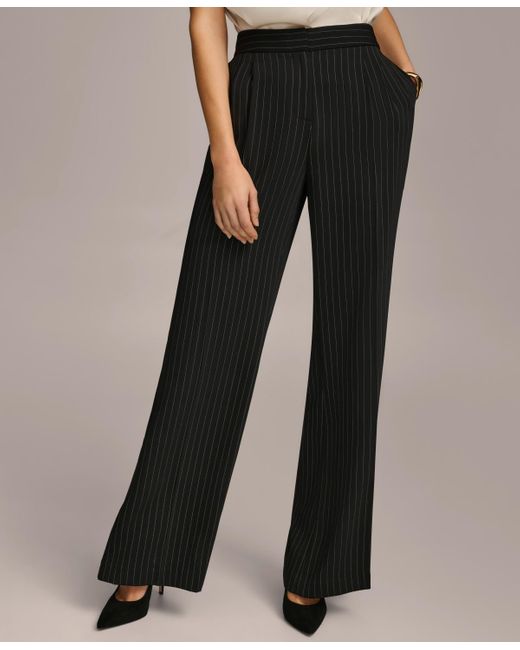 Donna Karan Black Pinstripe Wide-leg Pant