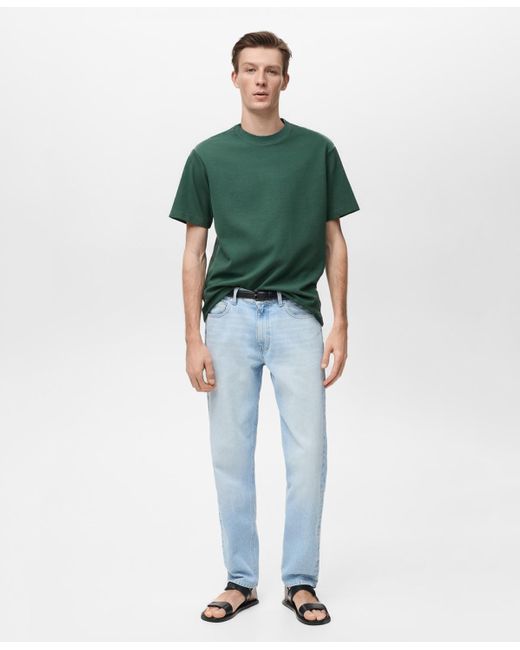 Mango Green Regular-fit Textured T-shirt for men