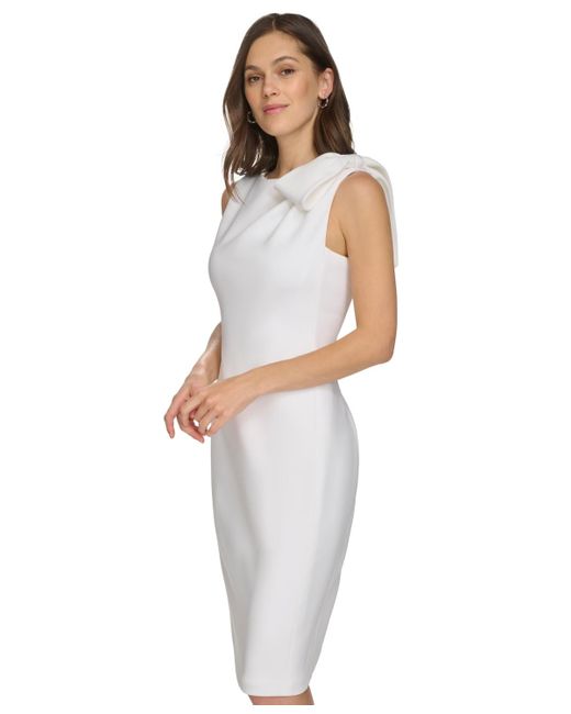 Calvin Klein Macys White Dresses Formal Calvin Klein Bow-trim Shoulder  Sheath Dress In White Lyst