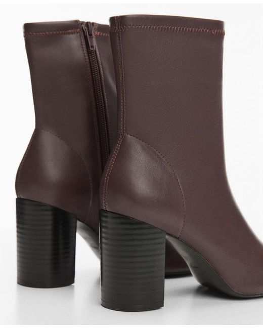Mango Brown Round-toe Heeled Ankle Boots