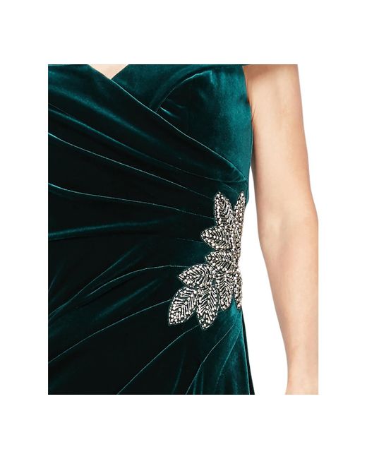 Alex Evenings Feather Trimmed Off The Shoulder Gown in Black