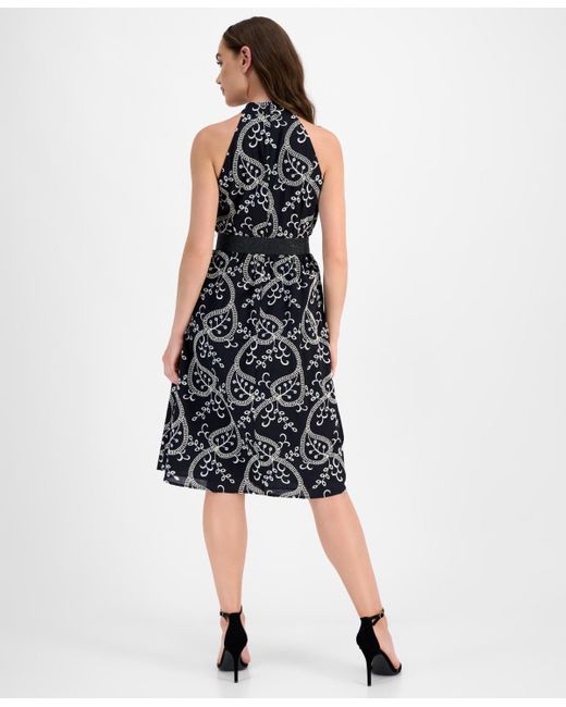anne klein halter dress Neck Belted Midi in Black sophisticated color.