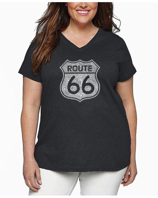 LA Pop Art Black Plus Size Cities Along The Legendary Route 66 Word Art V-neck T-shirt