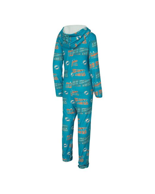 Concepts Sport Blue Miami Dolphins Roadway Allover Print Microfleece Full-zip Union Suit