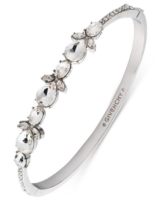 Givenchy White Silver Tone Crystal Stone Bangle Bracelet