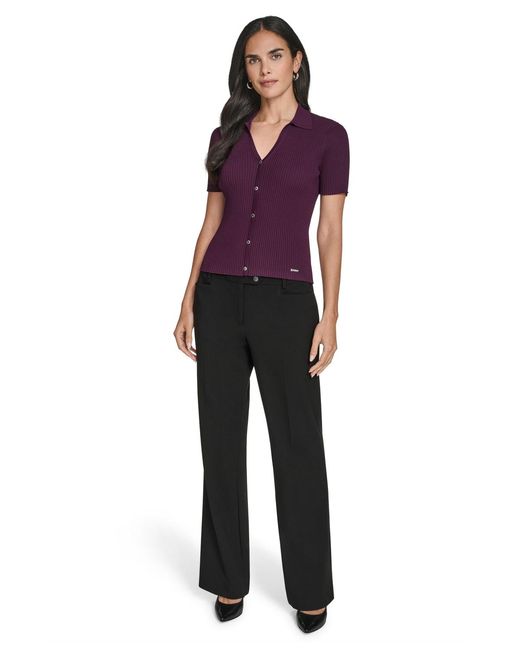 Calvin Klein Purple Collared Neck Short-sleeve Sweater