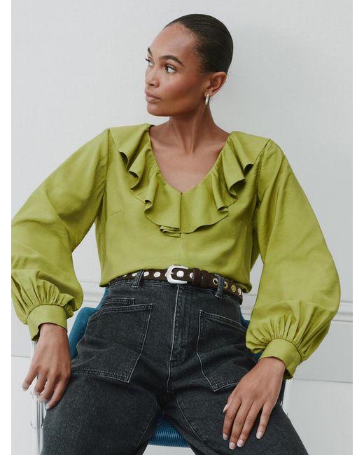 Hush Green Air Flow Ruffle Blouse