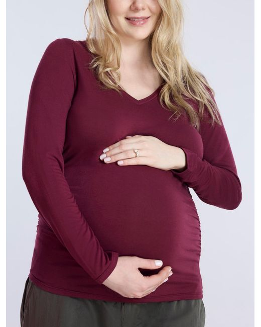 Motherhood Maternity Purple Maternity V-neck Side-ruched Long Sleeve Tee