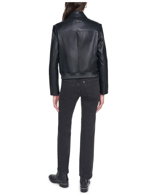 Cole Haan Black Smooth Lamb Bomber Jacket