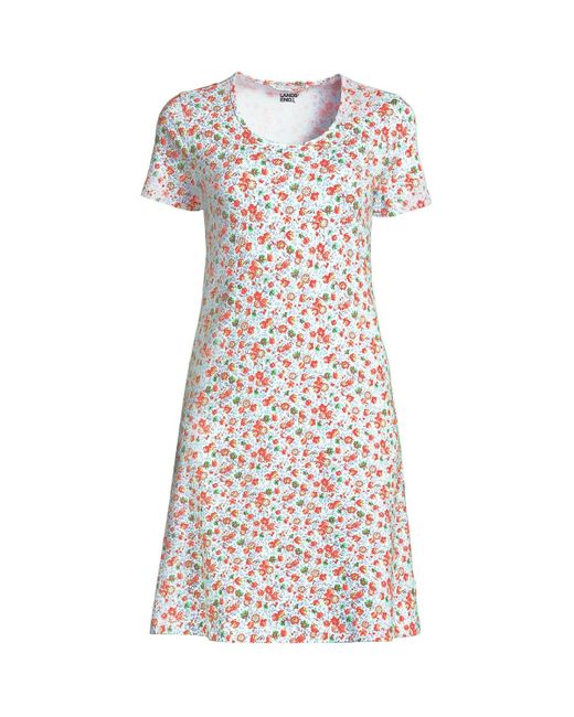 Lands' End White Cotton Short Sleeve Knee Length Nightgown
