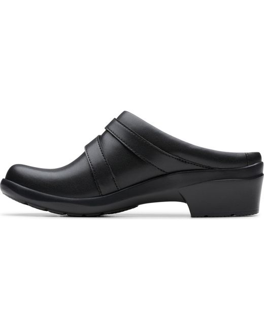 Clarks Black Angie Braley Round Toe Mules